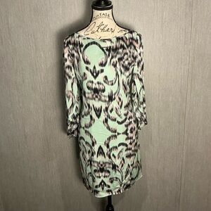 Milly Long Sleeve Silk Dress in Mint and Black Size 8